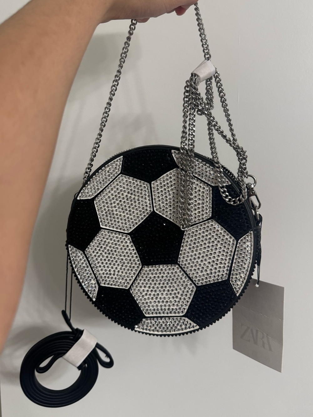 Zara Sparkly Applique Black & White Soccer Ball Crossbody Bag - Picture 7 of 8